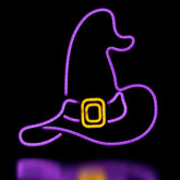 LED Lighted Neon Style Witch Hat Halloween Window Silhouette - 15" - Purple
